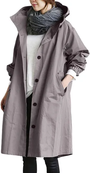 Trench Coats for Women Long Plus Size Single Breasted Oversized Jackets Lightweight Fall Hooded Windproof Trenchcoat