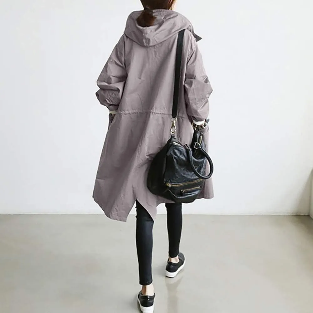 Trench Coats for Women Long Plus Size Single Breasted Oversized Jackets Lightweight Fall Hooded Windproof Trenchcoat