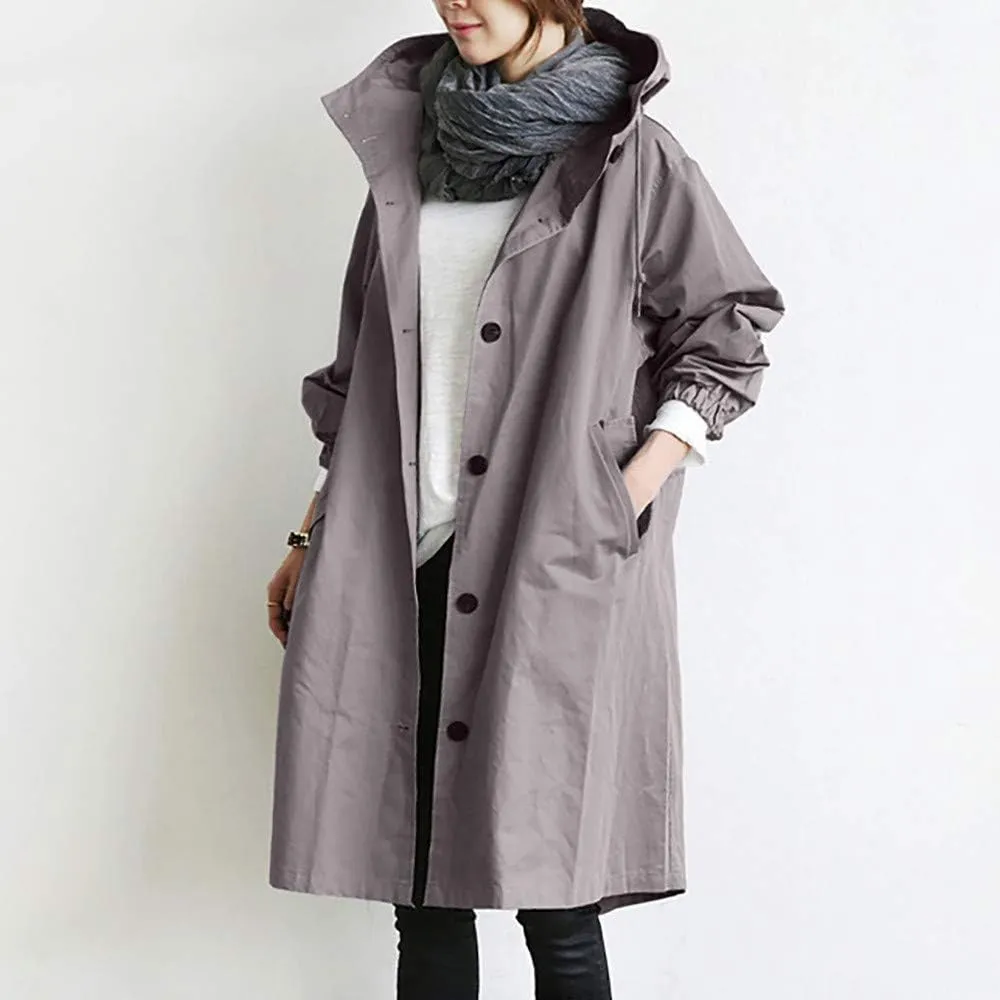 Trench Coats for Women Long Plus Size Single Breasted Oversized Jackets Lightweight Fall Hooded Windproof Trenchcoat