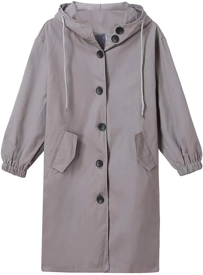 Trench Coats for Women Long Plus Size Single Breasted Oversized Jackets Lightweight Fall Hooded Windproof Trenchcoat