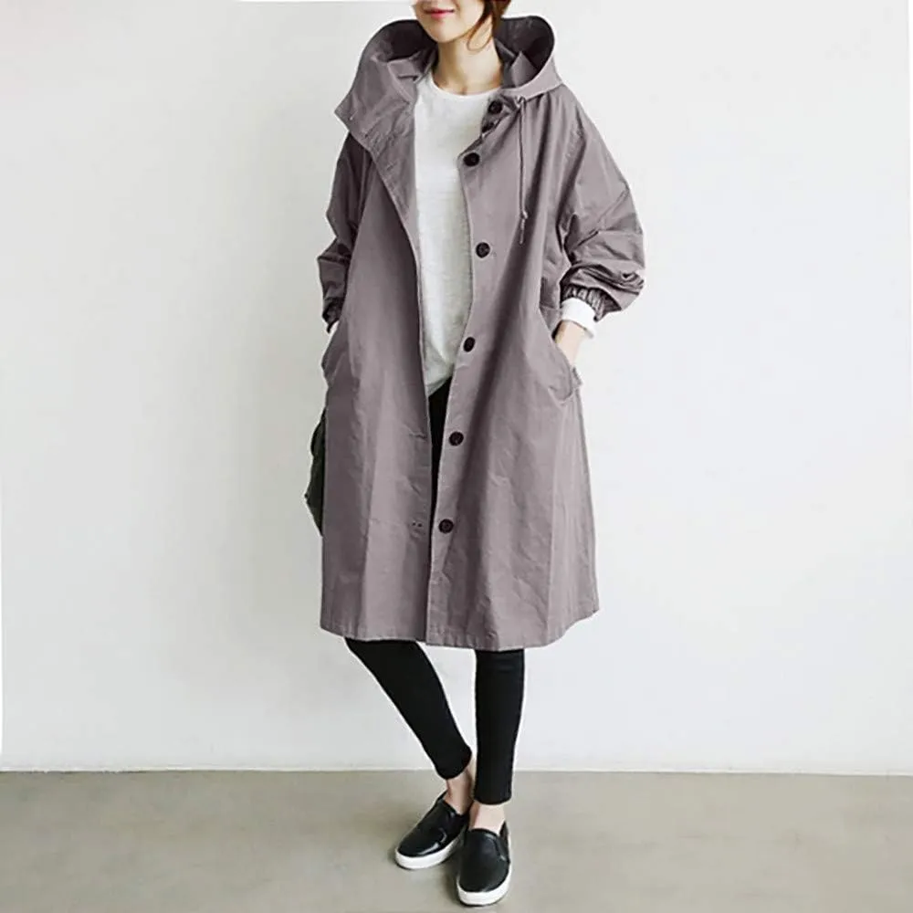 Trench Coats for Women Long Plus Size Single Breasted Oversized Jackets Lightweight Fall Hooded Windproof Trenchcoat