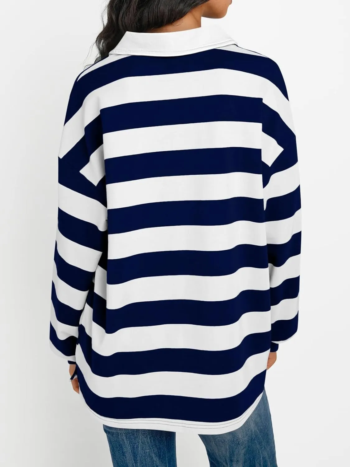 Trendy Queen Womens Striped Polo Shirts Oversized Sweatshirts Sweaters Long Sleeve Pullover Fashion Tops Outfits Clothes