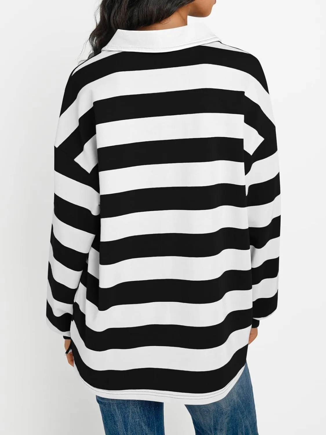 Trendy Queen Womens Striped Polo Shirts Oversized Sweatshirts Sweaters Long Sleeve Pullover Fashion Tops Outfits Clothes