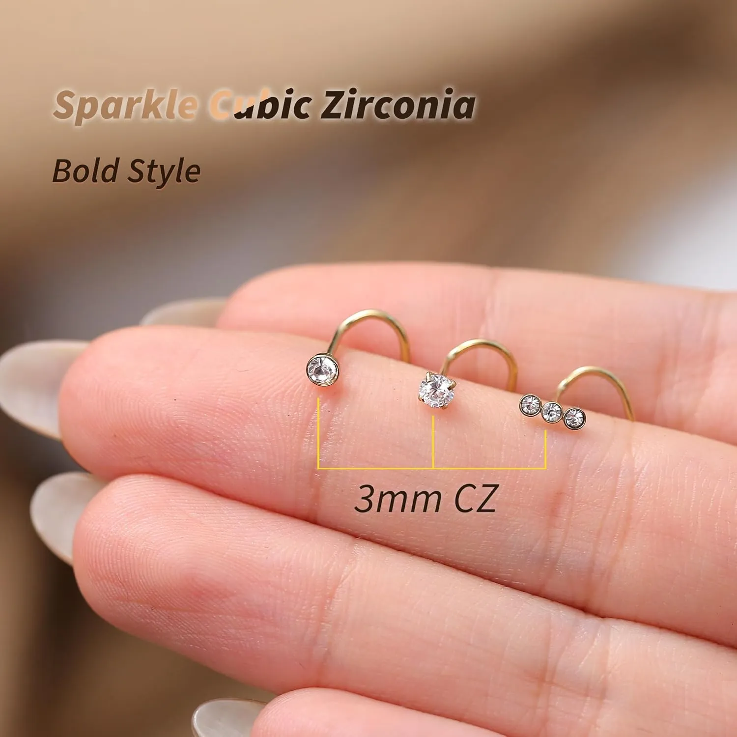 UBGICIG 20G Nose Rings for Women  316L Surgical Steel Nose Studs Cork Screw Nostril Piercing Jewelry 2mm CZ