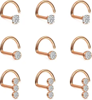 UBGICIG 20G Nose Rings for Women  316L Surgical Steel Nose Studs Cork Screw Nostril Piercing Jewelry 2mm CZ