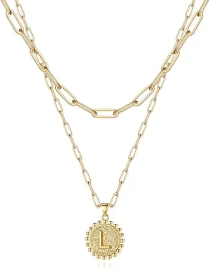 Ursteel Layered Initial Necklaces for Women - 14K Gold Plated Dainty Layering Paperclip Chain Necklaces for Women Jewelry