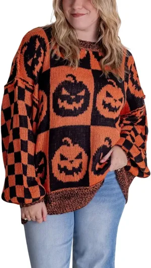 utcoco Women's Halloween Ghost Sweater Tops Casual Loose Fit Crew Neck Long Sleeve Chunky Knit Pullover Sweaters