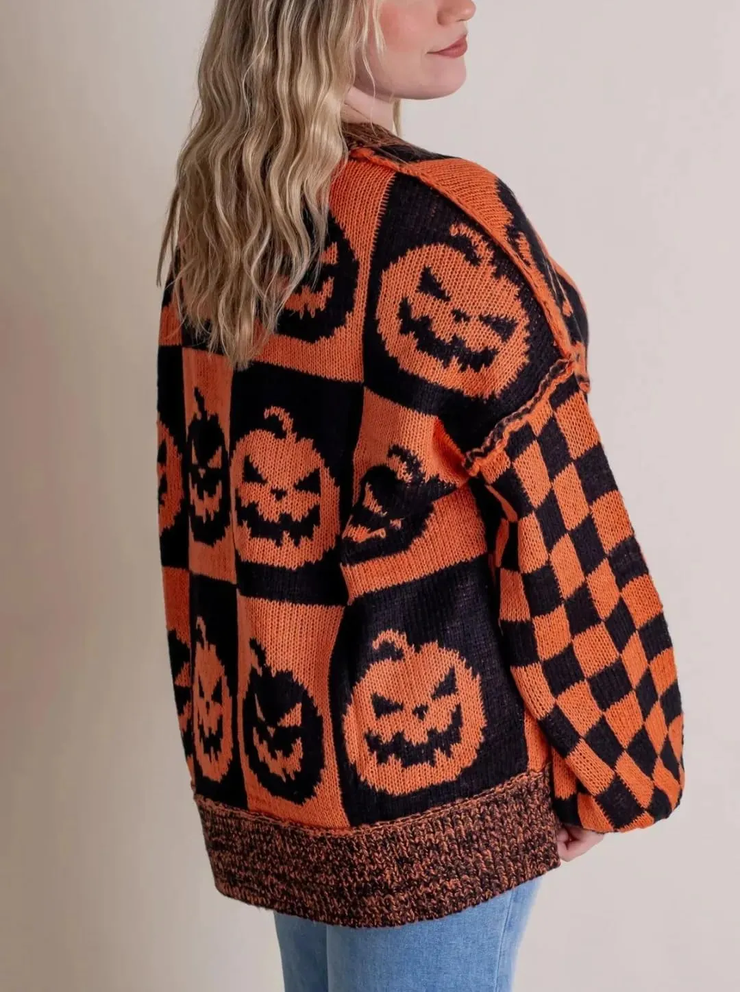 utcoco Women's Halloween Ghost Sweater Tops Casual Loose Fit Crew Neck Long Sleeve Chunky Knit Pullover Sweaters
