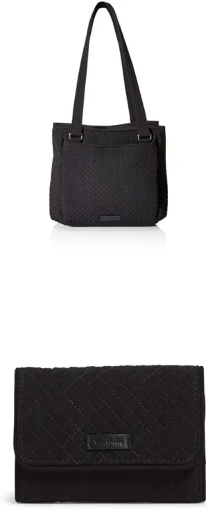 Vera Bradley womens Microfiber Multi-compartment Shoulder Satchel Purse Handbag, Classic Black, One Size US withVera Bradley womens Microfiber Riley Compact With Rfid Protection Wallet, True BlacK