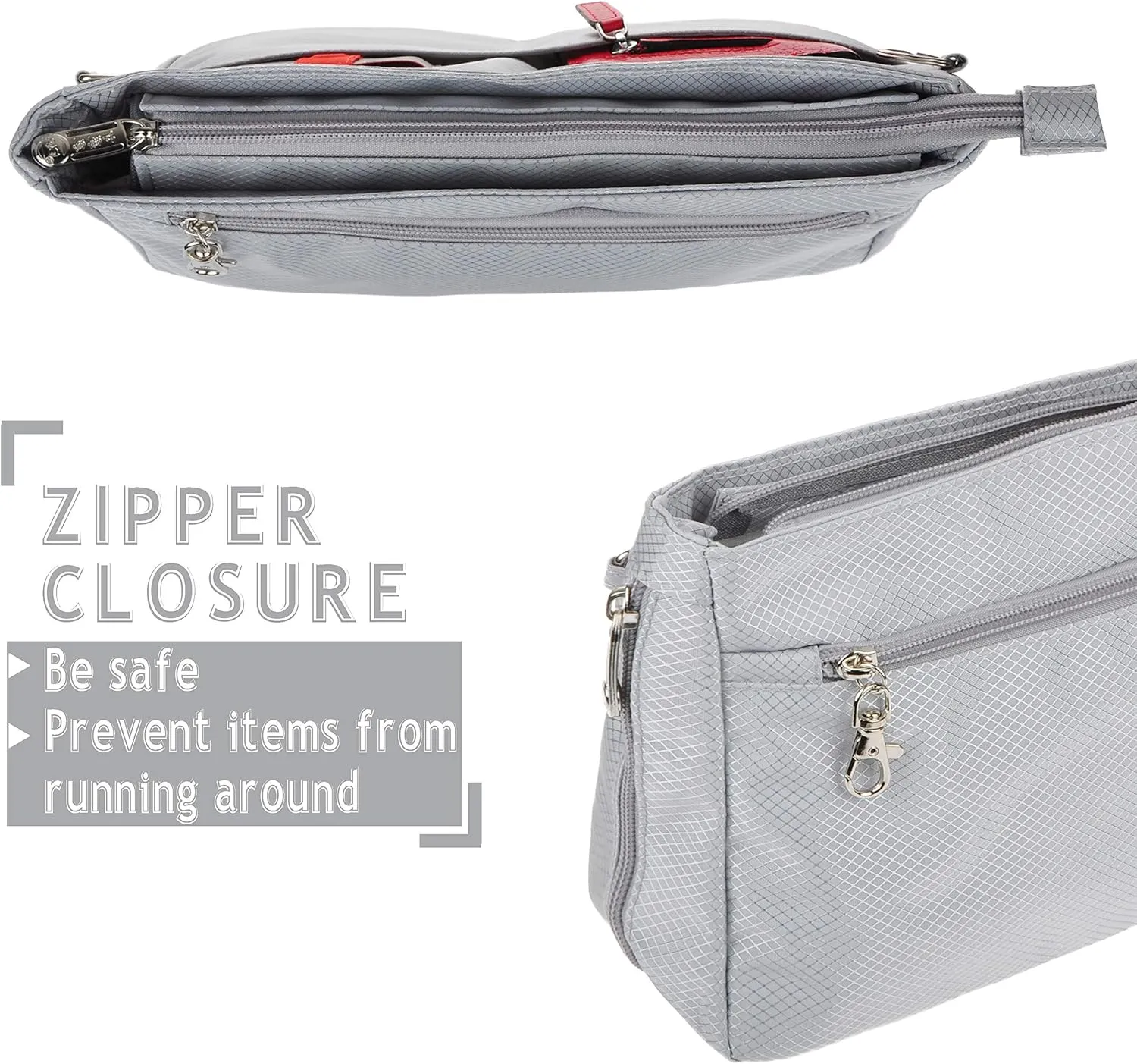 Vercord Expandable Nylon Handbag Purse Organizer Insert Liner Shaper Bag in Bag Beige Grey Medium