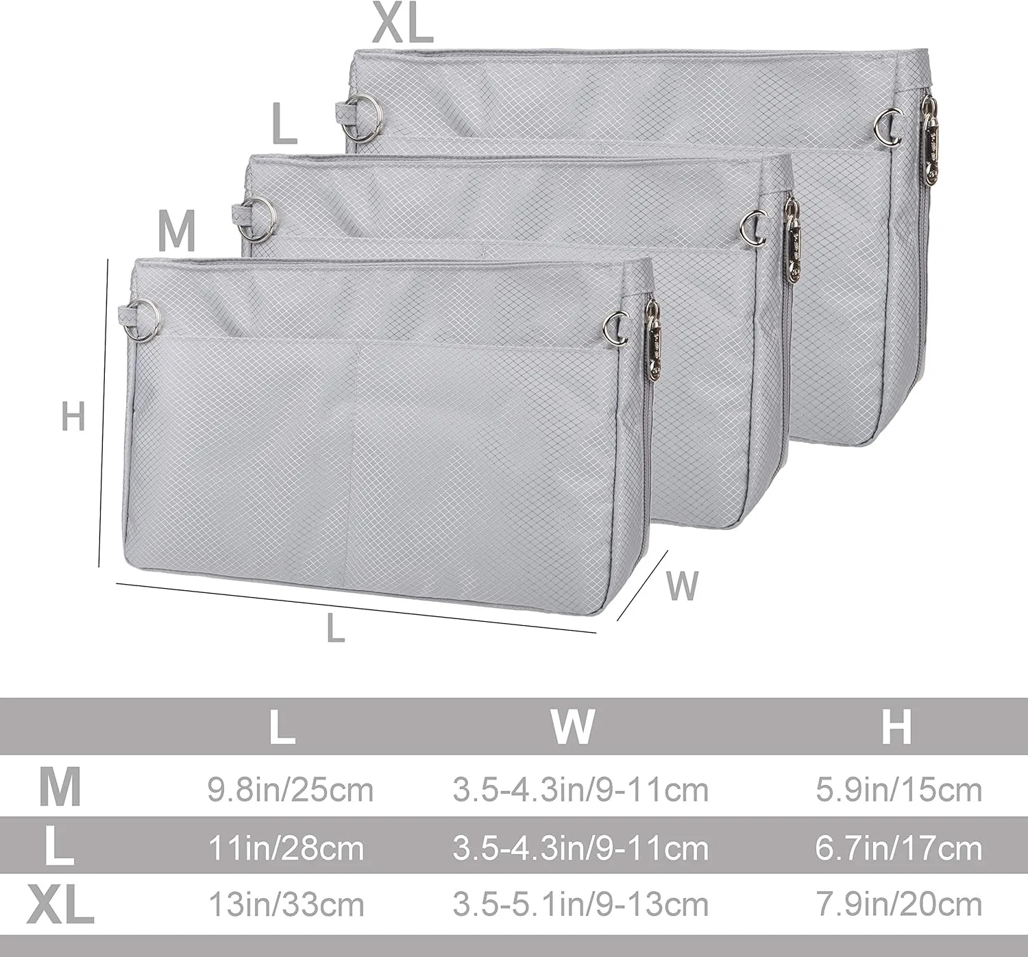 Vercord Expandable Nylon Handbag Purse Organizer Insert Liner Shaper Bag in Bag Beige Grey Medium
