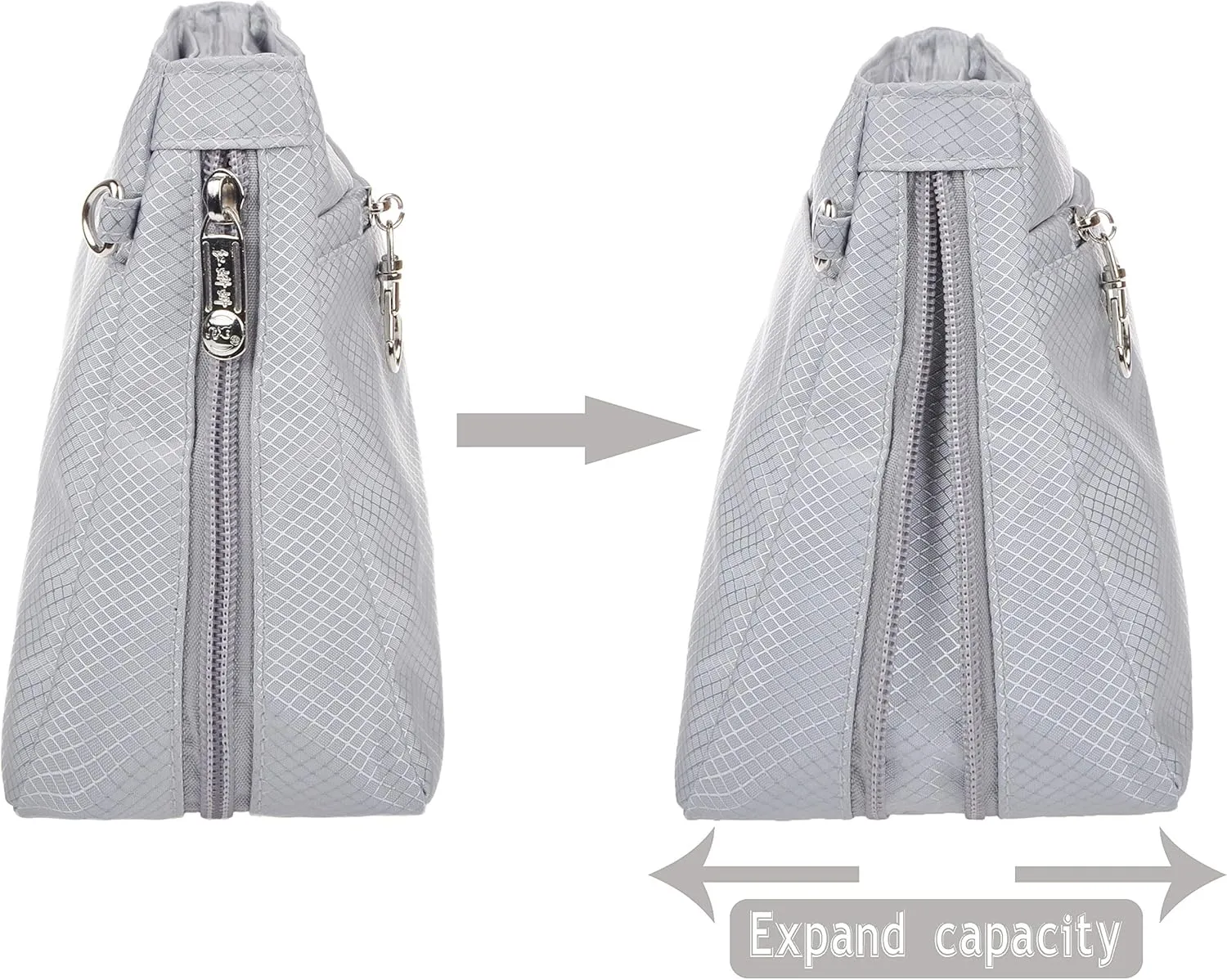 Vercord Expandable Nylon Handbag Purse Organizer Insert Liner Shaper Bag in Bag Beige Grey Medium
