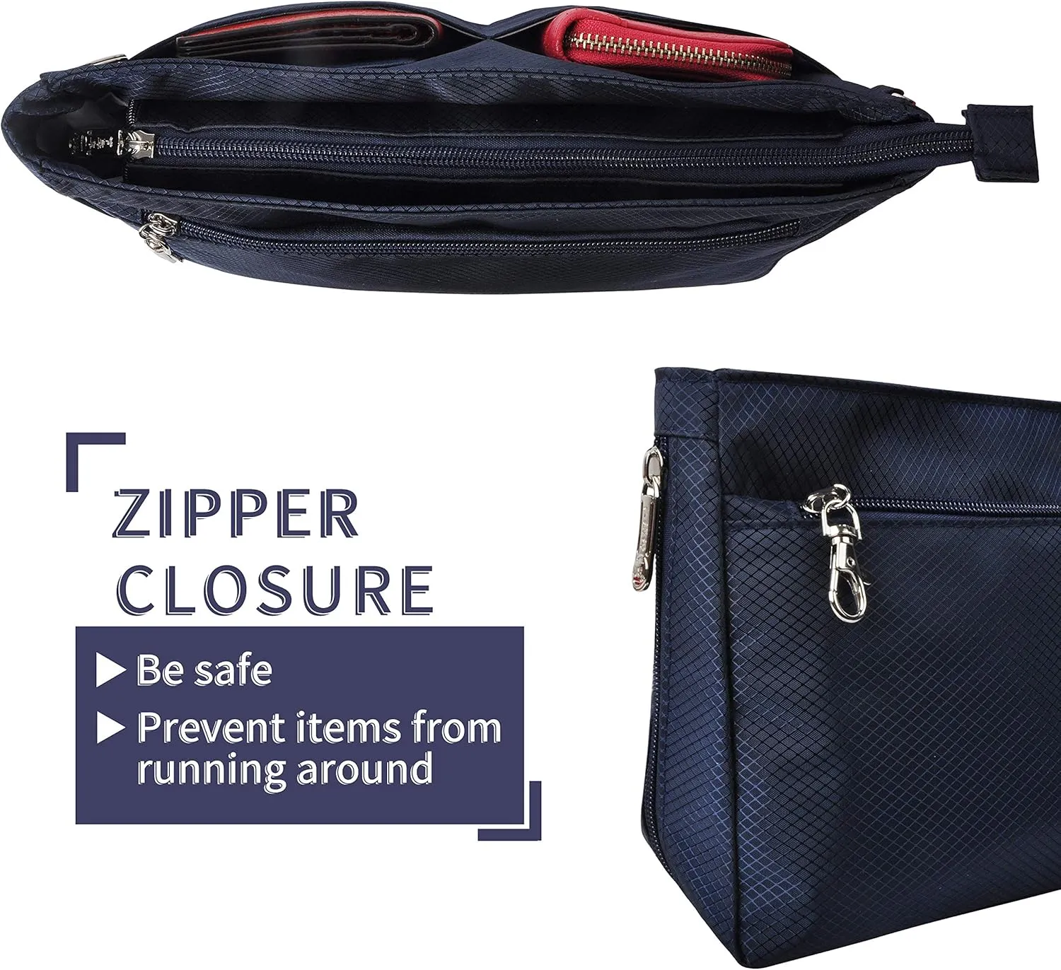 Vercord Expandable Nylon Handbag Purse Organizer Insert Liner Shaper Bag in Bag Navy Medium