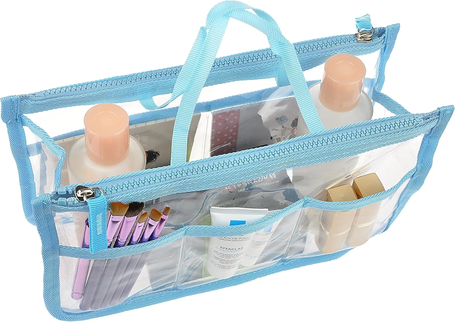 Vercord Translucent Purse Handbag Tote Pocketbook Bag Organizer Insert with Zipper Handle for Women Medium Blue