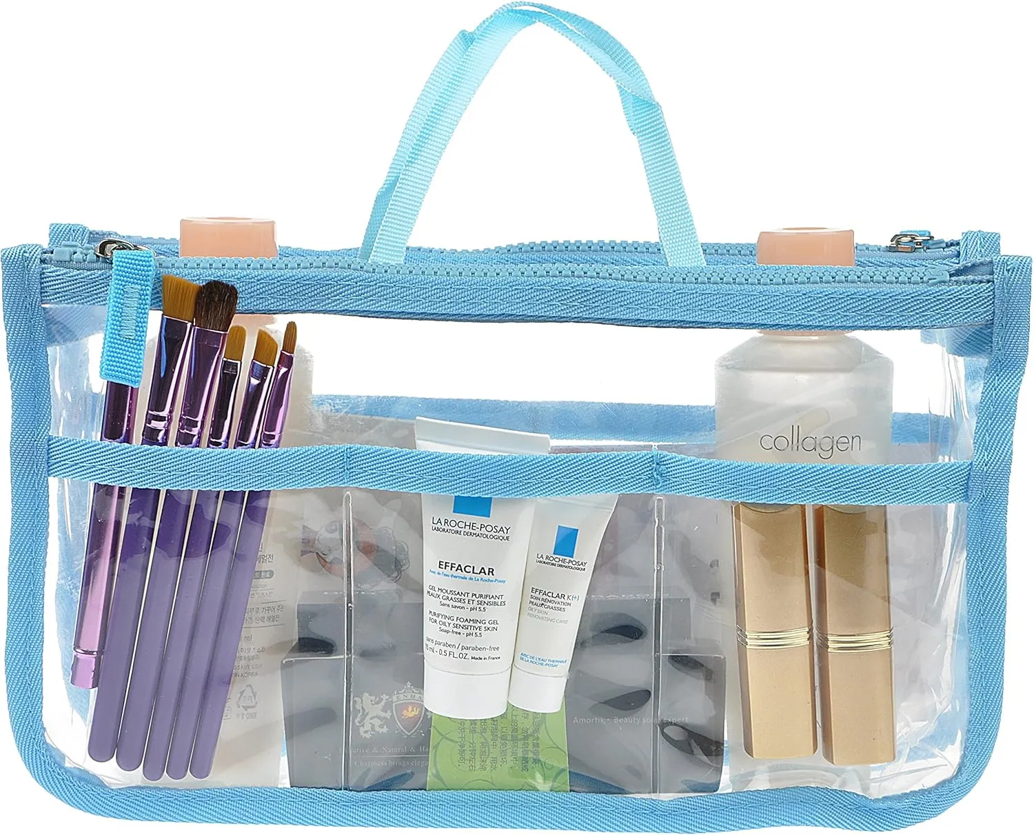 Vercord Translucent Purse Handbag Tote Pocketbook Bag Organizer Insert with Zipper Handle for Women Medium Blue