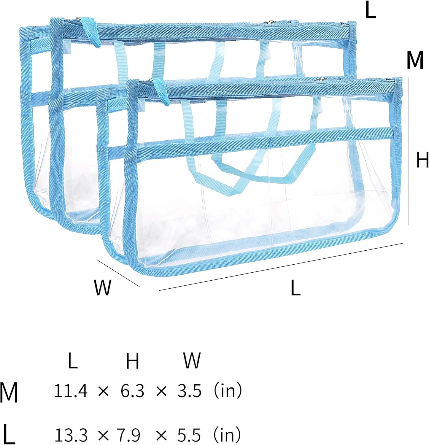 Vercord Translucent Purse Handbag Tote Pocketbook Bag Organizer Insert with Zipper Handle for Women Medium Blue