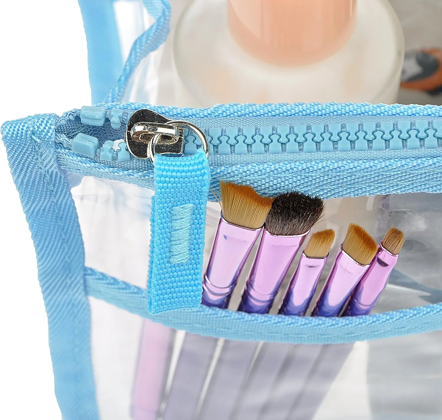 Vercord Translucent Purse Handbag Tote Pocketbook Bag Organizer Insert with Zipper Handle for Women Medium Blue