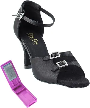 Very Fine Ballroom Latin Tango Salsa Dance Shoes for Women 1620 2.5-Inch Heel   Foldable Brush Bundle - Black Satin - 7