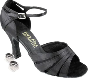 Very Fine Dance Shoes Women's Salsa Ballroom Tango Latin Dance Shoes Style 1680 Bundle with Plastic Dance Shoe Heel Protectors, Black Satin 6.5 M US Heel 3 Inch