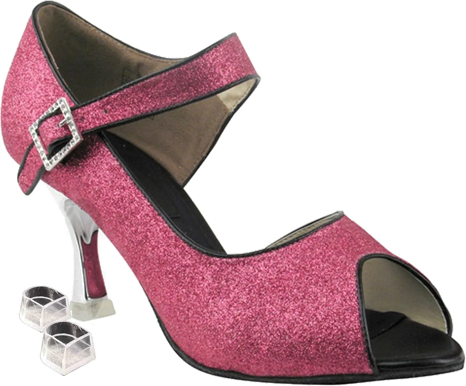 Very Fine Dance Shoes Women's Salsa Ballroom Tango Latin Dance Shoes Style CD3005 Bundle with Plastic Dance Shoe Heel Protectors, Pink Sparkle 8.5 M US Heel 3 Inch