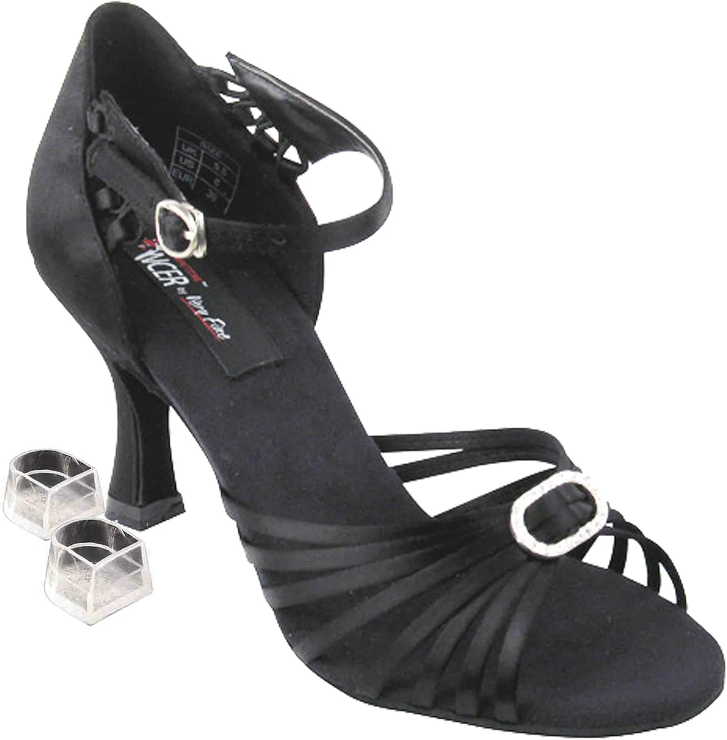 Very Fine Women's Salsa Ballroom Tango Latin Dance Shoes Style CD2043 Bundle with Plastic Dance Shoe Heel Protectors,