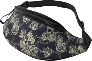 Vintage Skull Flower Waist Bag With Adjustable Belt Bag Fanny Pack Bum Bag For Men Women Traveling Hiking Cycling Running Pattern-149