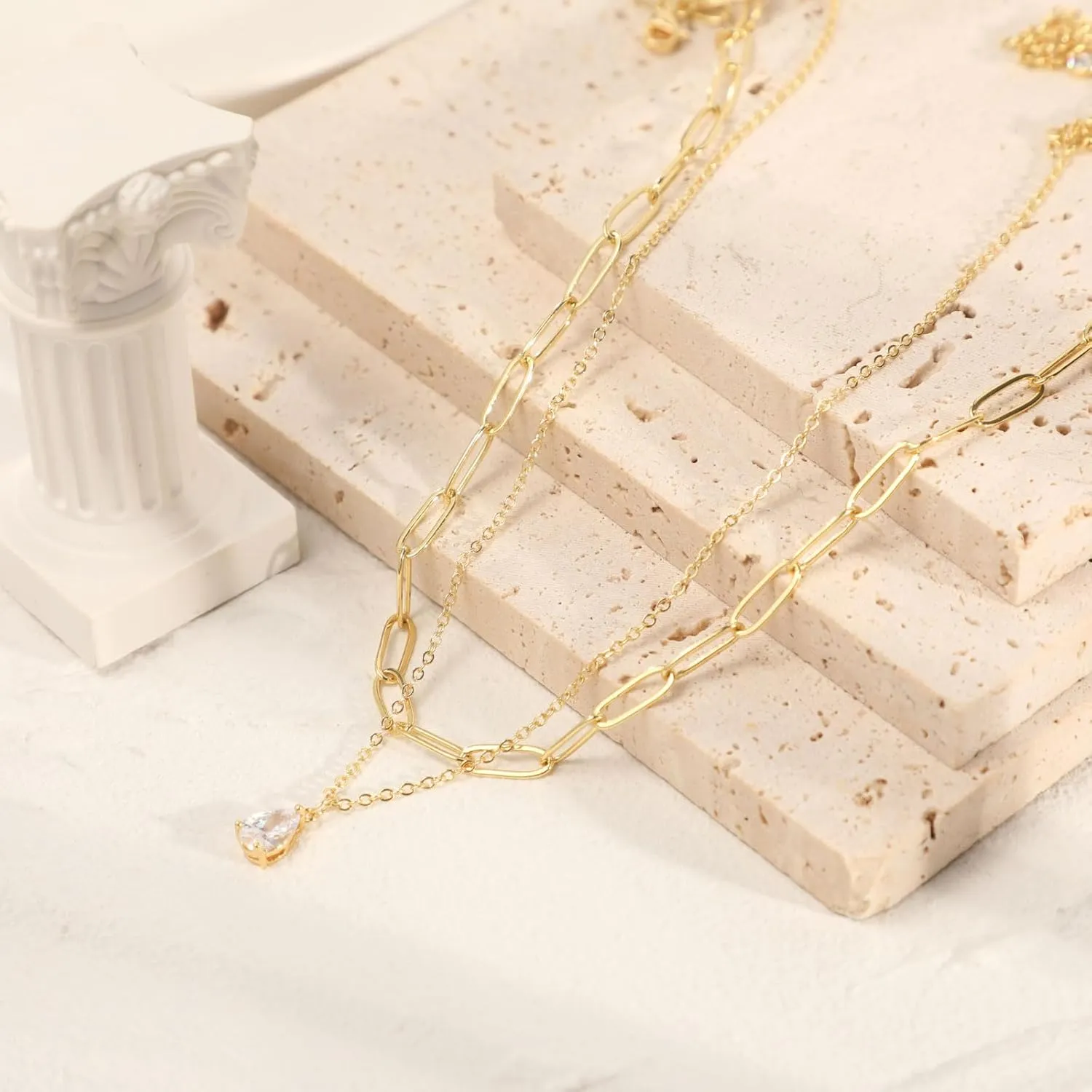 VIROMY Diamond Necklaces for Women 14k Gold Plated Dainty Gold Necklace Silver Necklace for Women Simple Gold Paperclip Choker Necklaces for Women Trendy Women CZ Chain Necklace Layered Necklaces