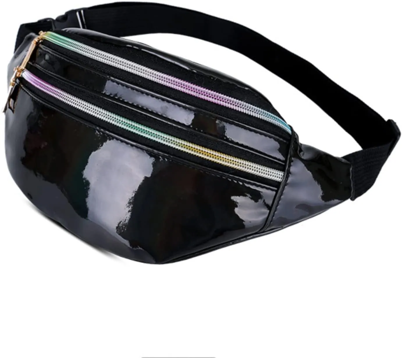 Waist Bag Men And Women Shiny PU Waist Bags Functional Color Single Shoulder Body Bag Men Work Tote (Black, One Size)