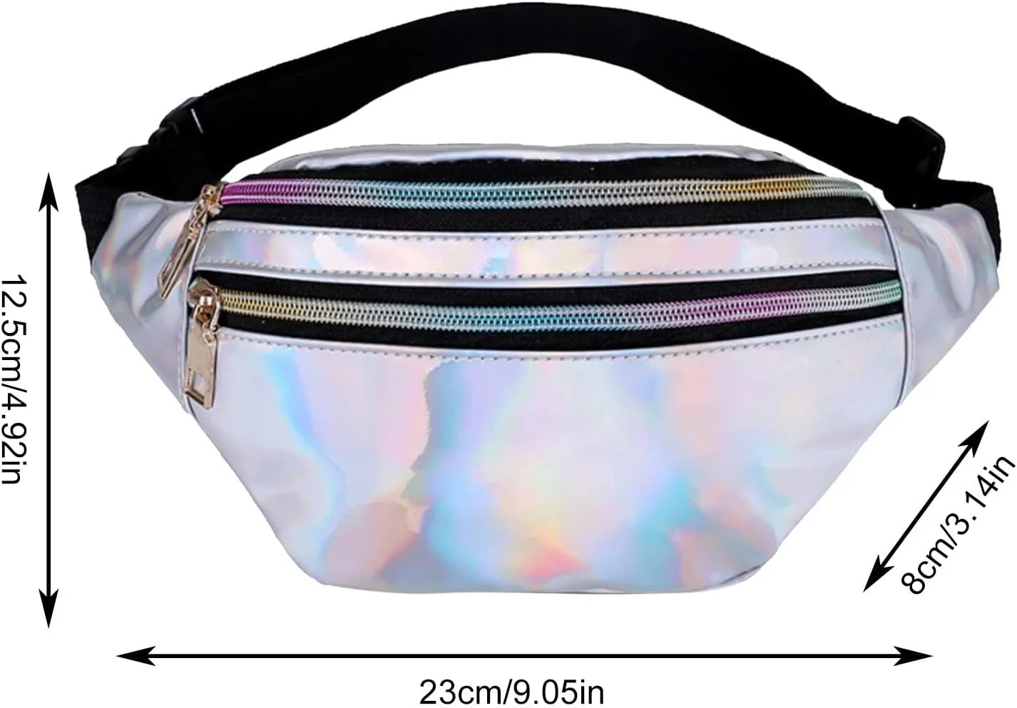 Waist Bag Men And Women Shiny PU Waist Bags Functional Color Single Shoulder Body Bag Men Work Tote (Black, One Size)