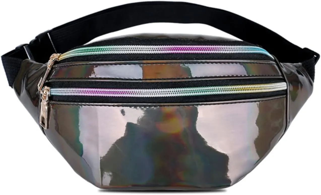 Waist Bag Men And Women Shiny PU Waist Bags Functional Color Single Shoulder Body Bag Men Work Tote (Brown, One Size)