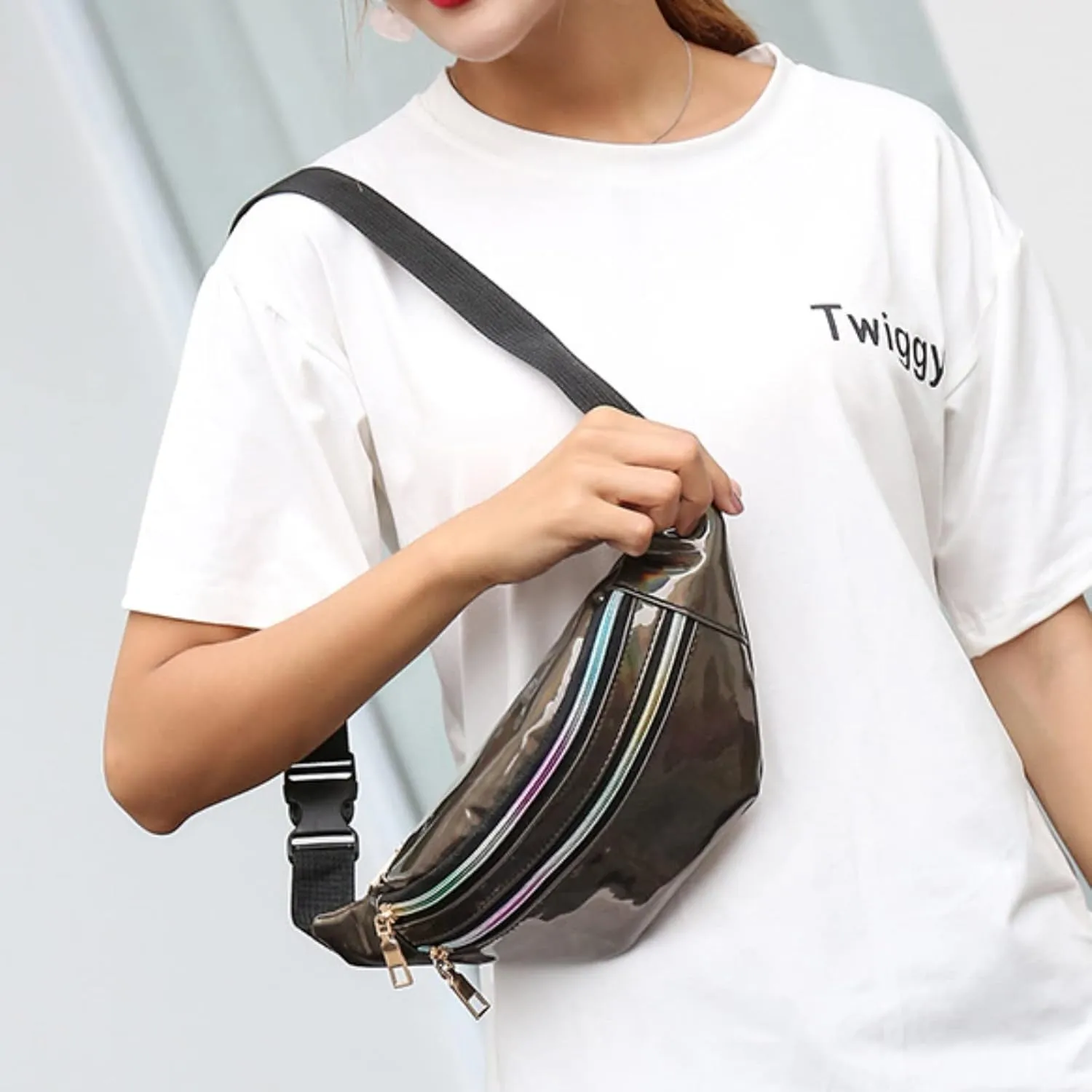 Waist Bag Men And Women Shiny PU Waist Bags Functional Color Single Shoulder Body Bag Men Work Tote (Brown, One Size)