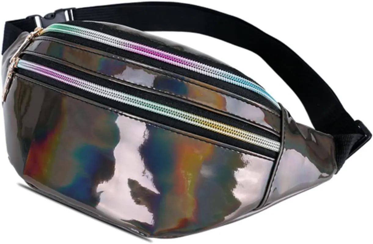Waist Bag Men And Women Shiny PU Waist Bags Functional Color Single Shoulder Body Bag Men Work Tote (Brown, One Size)