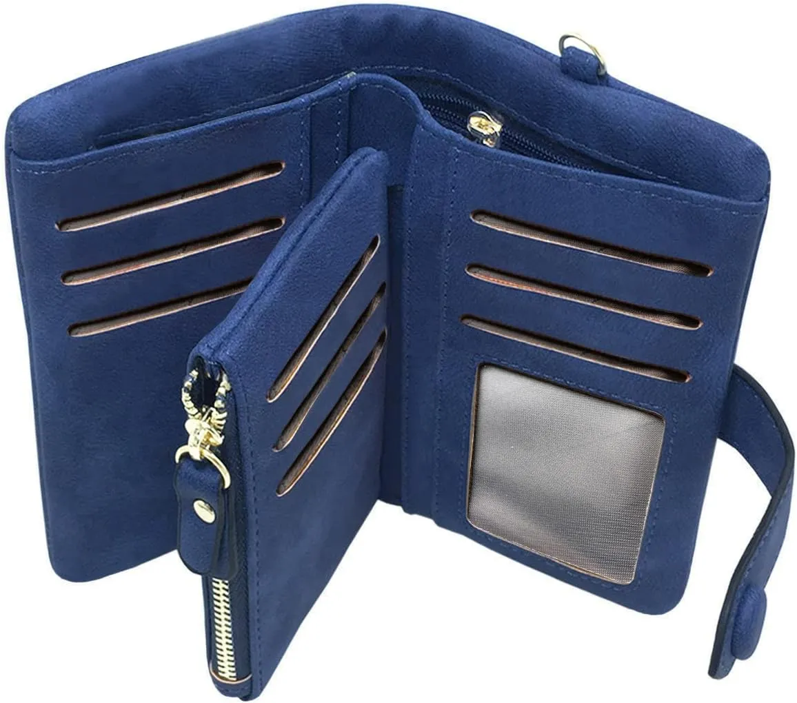 Wallets for Women Bifold Small Rfid Soft Leather Ladies Wallets Trifold Womens Wallets Billfolds Mini Wristlet Clutch Cute Zipper Coin Purse with Wrist Strap