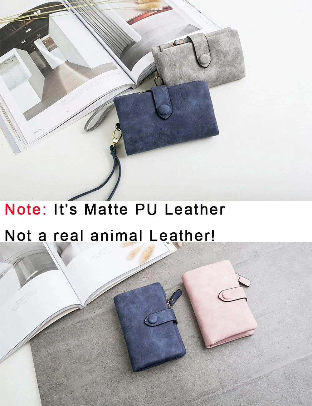 Wallets for Women Bifold Small Rfid Soft Leather Ladies Wallets Trifold Womens Wallets Billfolds Mini Wristlet Clutch Cute Zipper Coin Purse with Wrist Strap