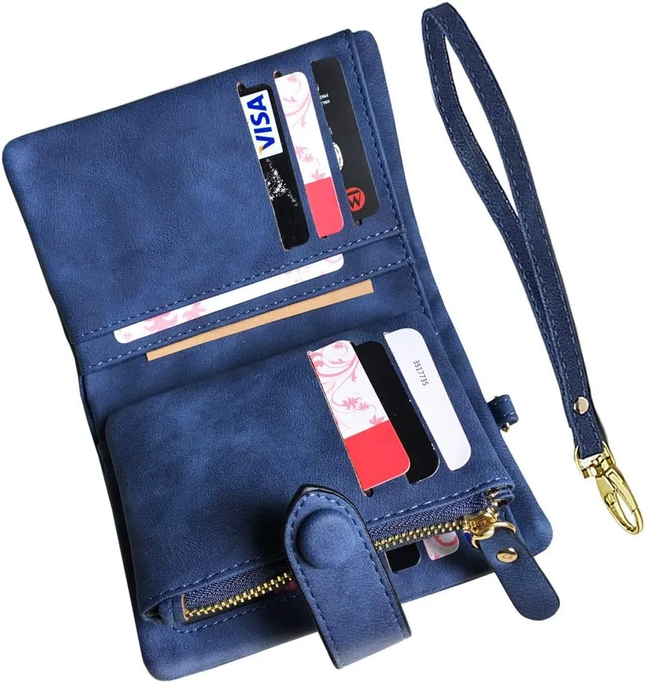 Wallets for Women Bifold Small Rfid Soft Leather Ladies Wallets Trifold Womens Wallets Billfolds Mini Wristlet Clutch Cute Zipper Coin Purse with Wrist Strap
