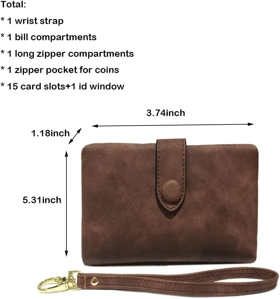 Wallets for Women Bifold Small Rfid Soft Leather Ladies Wallets Trifold Womens Wallets Billfolds Mini Wristlet Clutch Cute Zipper Coin Purse with Wrist Strap
