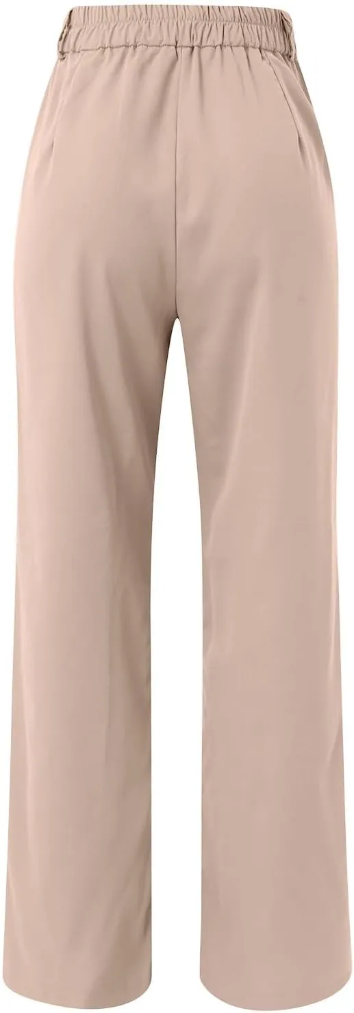 Wide Leg Work Pants for Women Stretchy High Waist Business Office Dressy Casual Slacks Trousers with Pockets