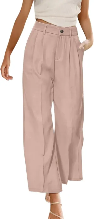 Wide Leg Work Pants for Women Stretchy High Waist Business Office Dressy Casual Slacks Trousers with Pockets