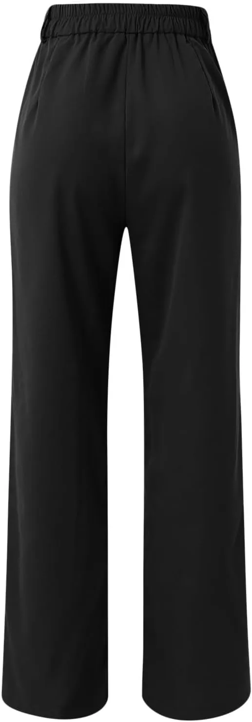 Wide Leg Work Pants for Women Stretchy High Waist Business Office Dressy Casual Slacks Trousers with Pockets