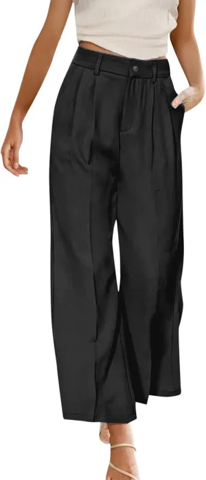 Wide Leg Work Pants for Women Stretchy High Waist Business Office Dressy Casual Slacks Trousers with Pockets