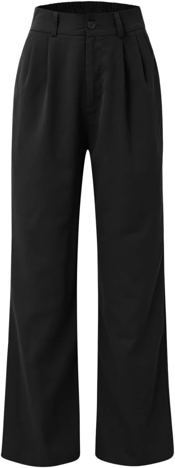 Wide Leg Work Pants for Women Stretchy High Waist Business Office Dressy Casual Slacks Trousers with Pockets
