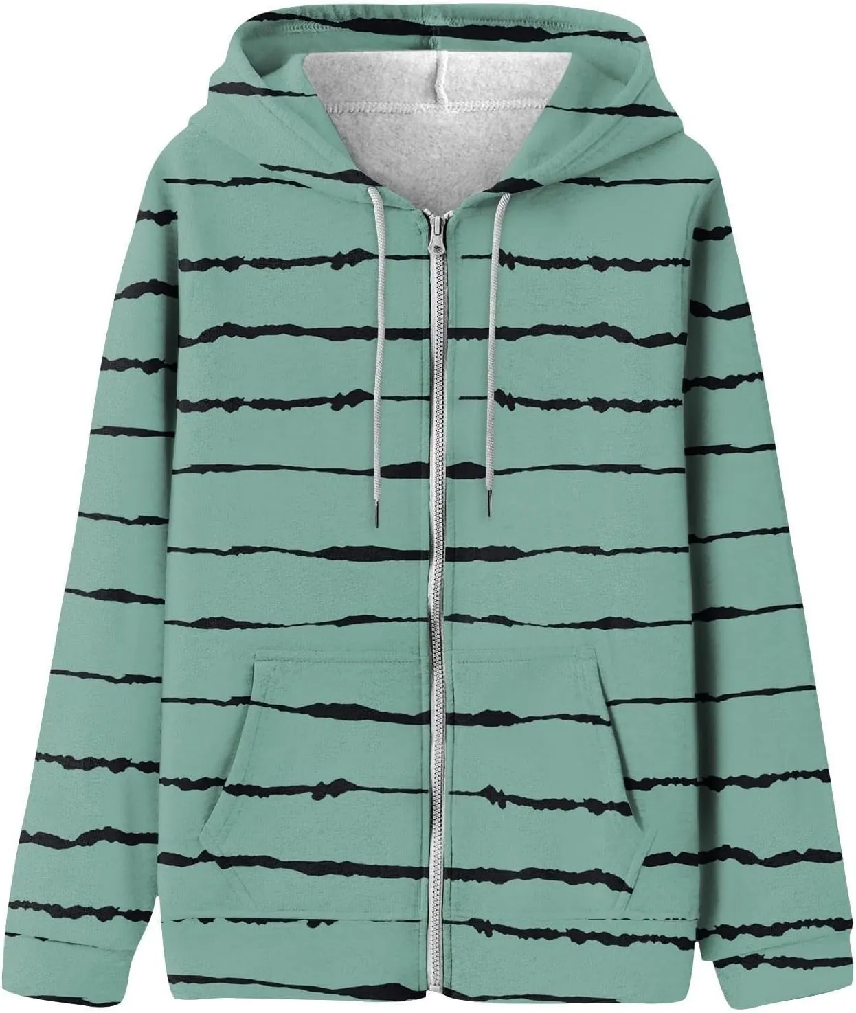 Winter Coats for Women 2024 Trendy Striped Hoodies Long Sleeve Cardigan Jackets Full Zip Drawstring Sweatshirt