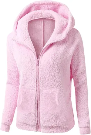 Winter Coats for Women Zip Up Hoodies Fuzzy Fleece Coats Comfy Warm Plus Size Teddy Jackets with Pockets