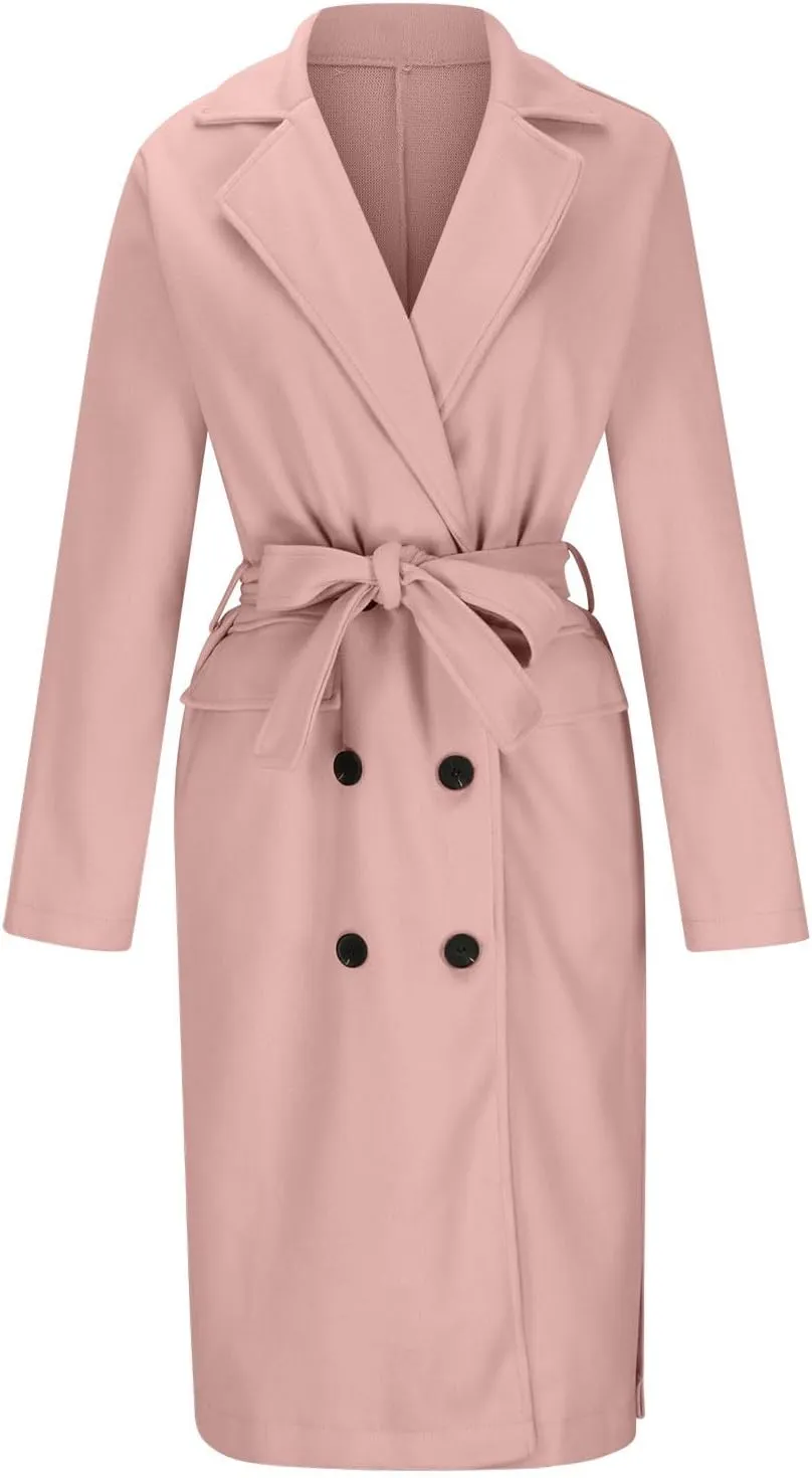 Winter Trench Coat for Women Single Breasted Overcoat Lapel Long A-line Pea Coat Elegant Solid Outerwear with Belt