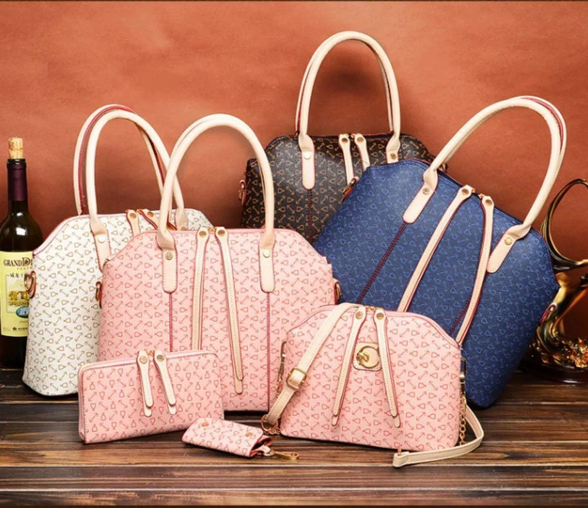 Women 4Pcs Set Top-Handle Bag PU Handbag Print Satchels Shoulder Bag Tote Purses