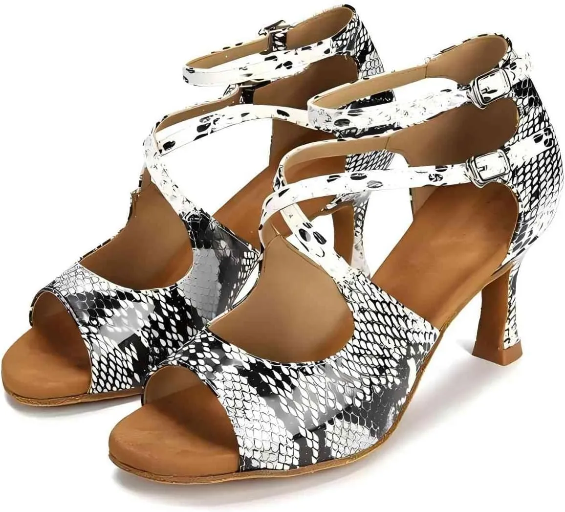 Women Ballroom Dance Shoes Snake Pattern Practice Performance Dance Boots Shoes