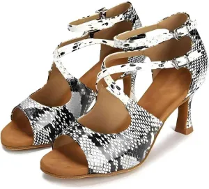 Women Ballroom Dance Shoes Snake Pattern Practice Performance Dance Boots Shoes