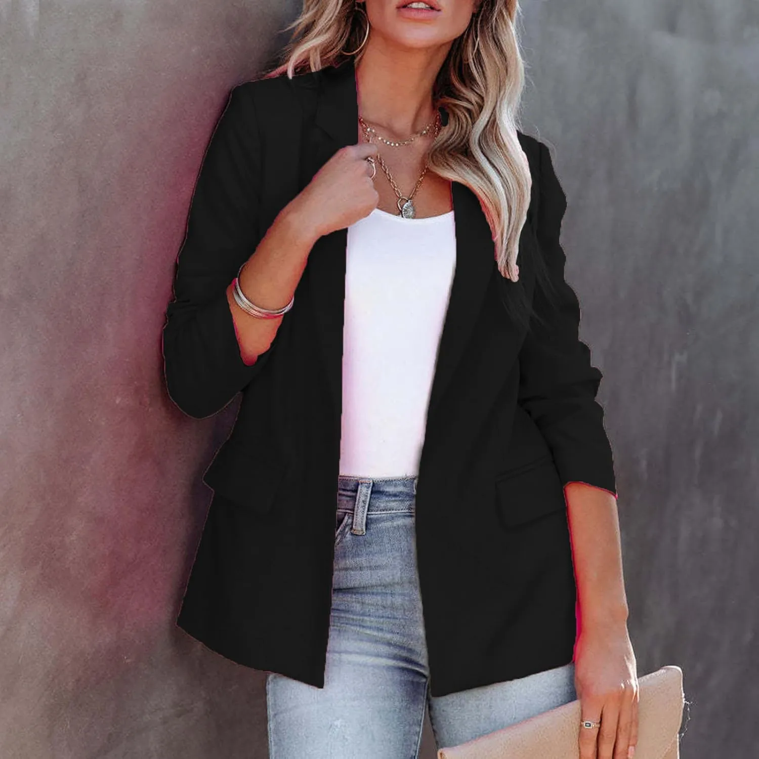 Women Blazers Business Casual Jackets Elegant Office Work Suit Jacket Fashion Long Sleeve Open Front Cardigan Coat Tops