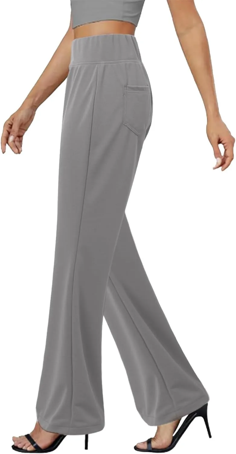 Women Bootcut Dress Pants Stretchy Work Business Office Casual Pull On Elastic Waist Trousers Slacks with Pockets