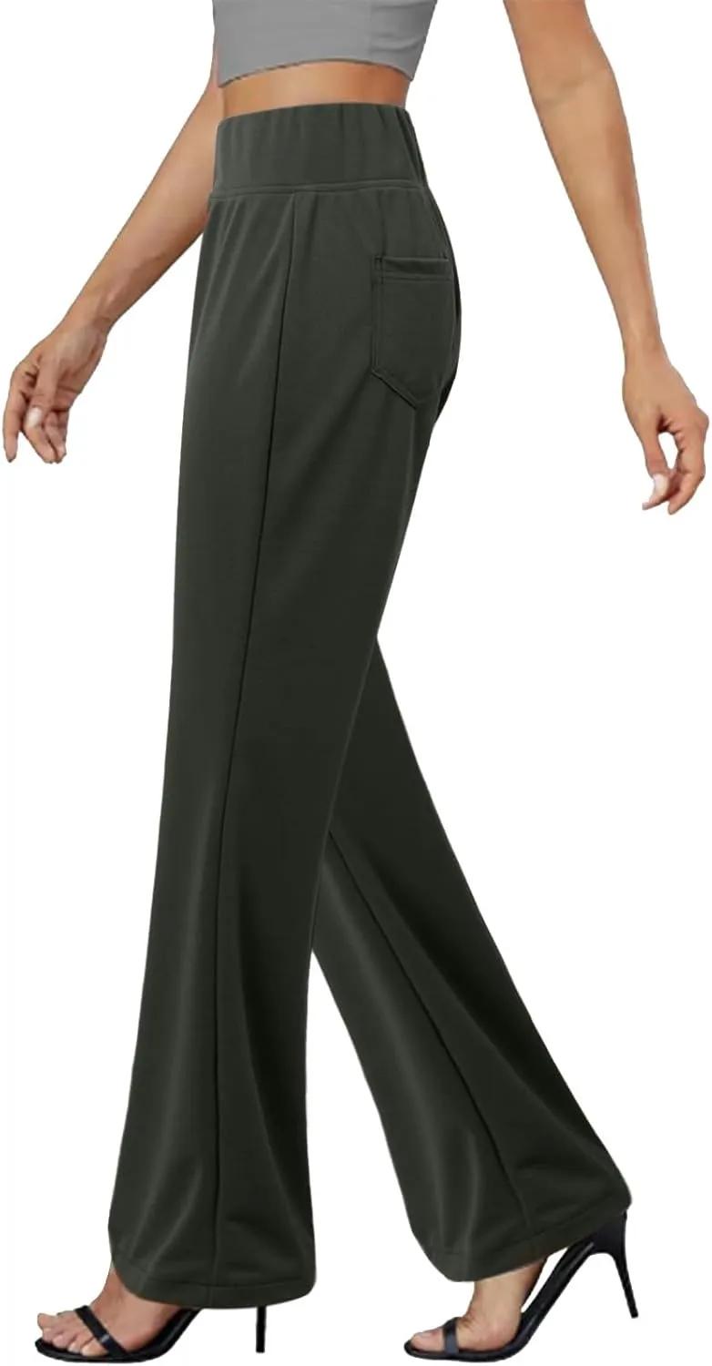 Women Bootcut Dress Pants Stretchy Work Business Office Casual Pull On Elastic Waist Trousers Slacks with Pockets